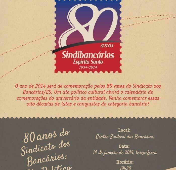 Sindicato dos Bancários/ES realiza Ato Político Cultural no dia 14 em comemoração aos 80 anos da entidade