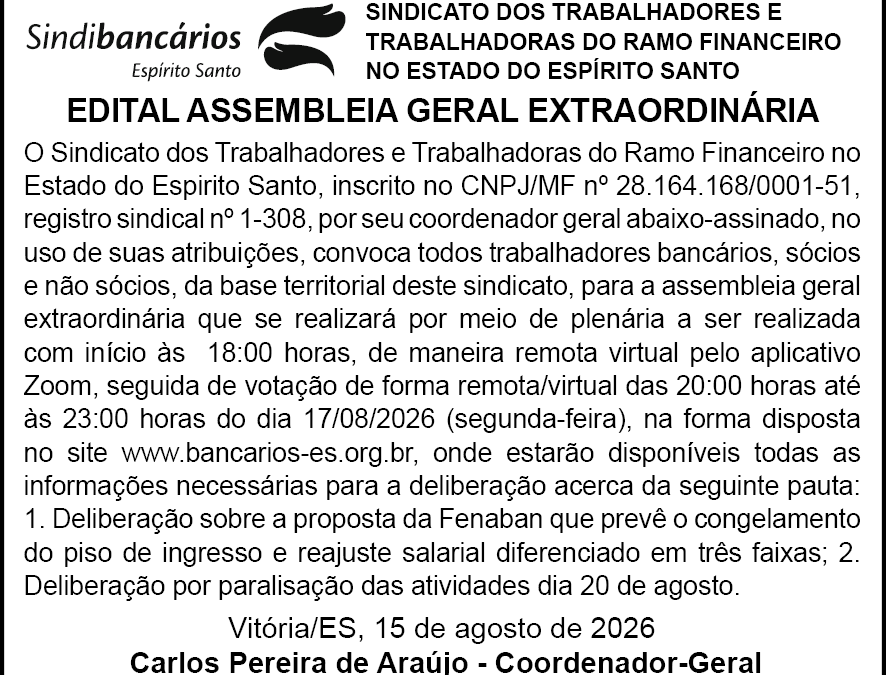 EDITAL AGE Deliberação Proposta Fenaban e Paralisação
