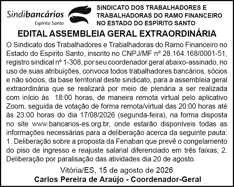 EDITAL AGE Deliberação Proposta Fenaban e Paralisação